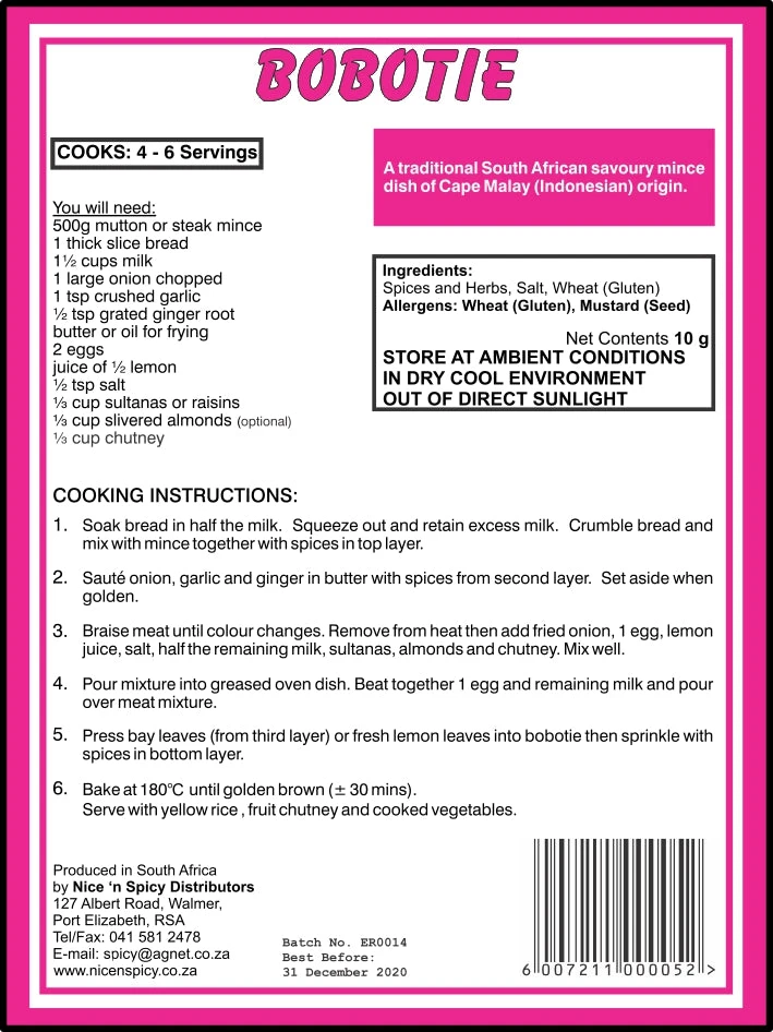 Nice 'n Spicy Bobotie Curry Sachet 10g 4 Nice 'n Spicy Bobotie Curry Sachet 10g - Image 2